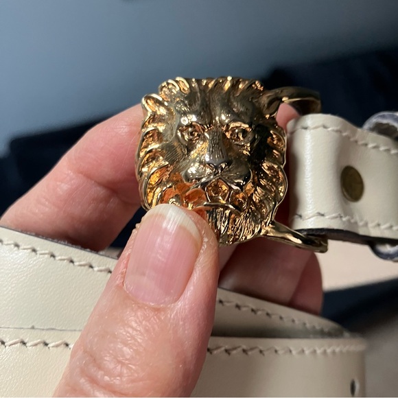 Anne Klein Accessories - Women’s Anne Klein 3X Cream Leather Belt With Gold-tone Lion’s Head Logo Buckle